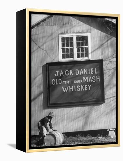 Barrel Being Rolled to Warehouse at Jack Daniels Distillery-Ed Clark-Framed Premier Image Canvas