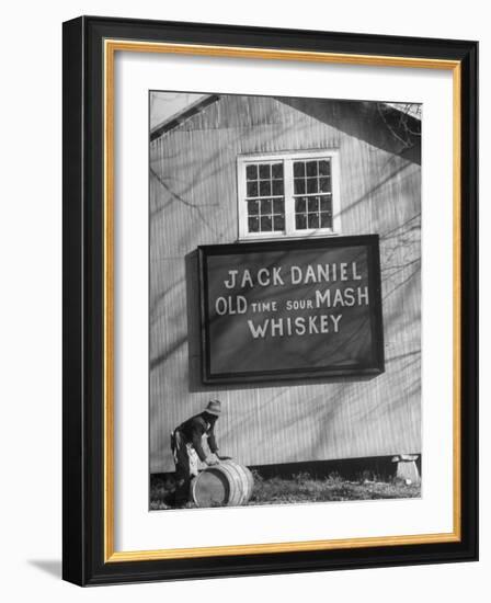 Barrel Being Rolled to Warehouse at Jack Daniels Distillery-Ed Clark-Framed Premium Photographic Print