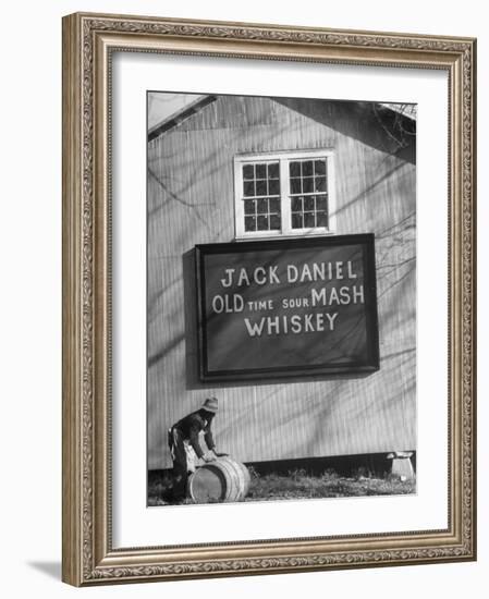 Barrel Being Rolled to Warehouse at Jack Daniels Distillery-Ed Clark-Framed Photographic Print