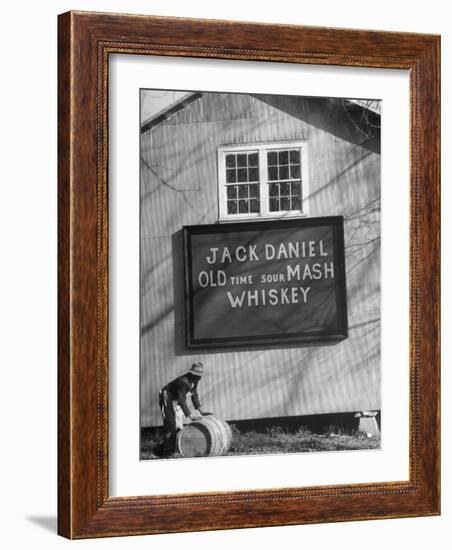 Barrel Being Rolled to Warehouse at Jack Daniels Distillery-Ed Clark-Framed Photographic Print