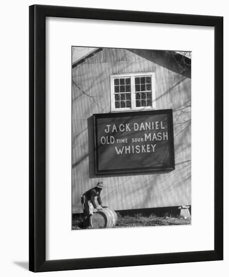 Barrel Being Rolled to Warehouse at Jack Daniels Distillery-Ed Clark-Framed Photographic Print