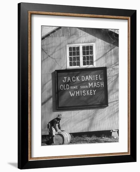 Barrel Being Rolled to Warehouse at Jack Daniels Distillery-Ed Clark-Framed Photographic Print