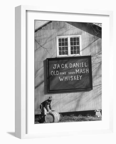 Barrel Being Rolled to Warehouse at Jack Daniels Distillery-Ed Clark-Framed Photographic Print