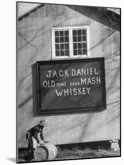 Barrel Being Rolled to Warehouse at Jack Daniels Distillery-Ed Clark-Mounted Photographic Print