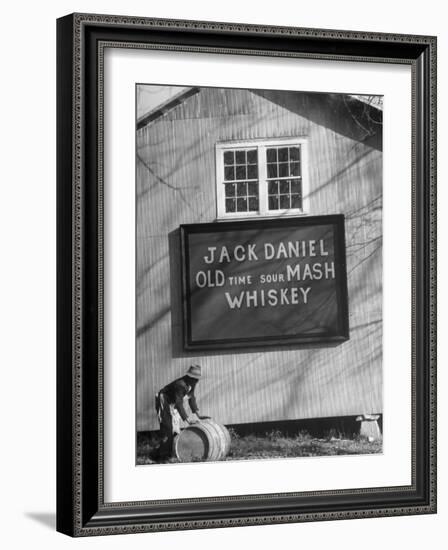 Barrel Being Rolled to Warehouse at Jack Daniels Distillery-Ed Clark-Framed Photographic Print