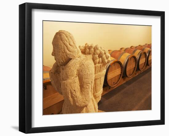 Barrel Cellar for Aging Wines in Oak Casks, Chateau La Grave Figeac, Bordeaux, France-Per Karlsson-Framed Photographic Print