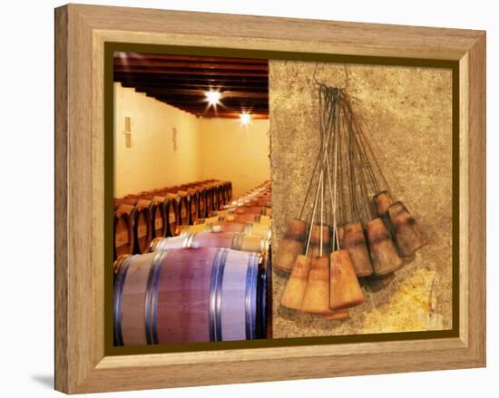 Barrel Cellar for Aging Wines in Oak Casks, Chateau La Grave Figeac, Bordeaux, France-Per Karlsson-Framed Premier Image Canvas