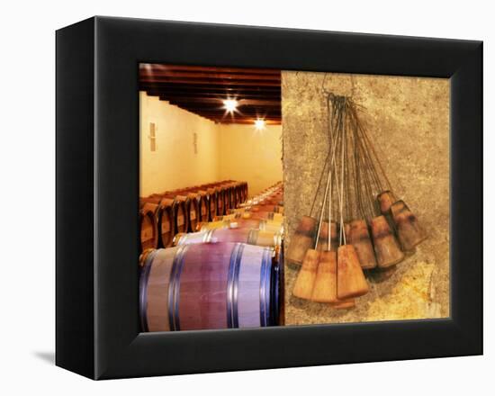 Barrel Cellar for Aging Wines in Oak Casks, Chateau La Grave Figeac, Bordeaux, France-Per Karlsson-Framed Premier Image Canvas