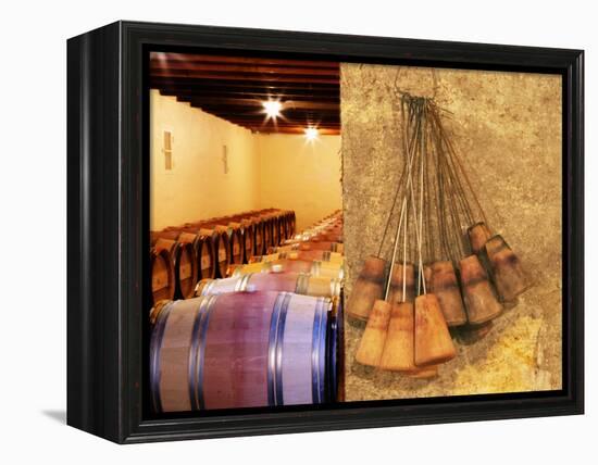 Barrel Cellar for Aging Wines in Oak Casks, Chateau La Grave Figeac, Bordeaux, France-Per Karlsson-Framed Premier Image Canvas