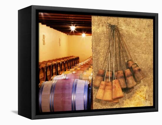 Barrel Cellar for Aging Wines in Oak Casks, Chateau La Grave Figeac, Bordeaux, France-Per Karlsson-Framed Premier Image Canvas