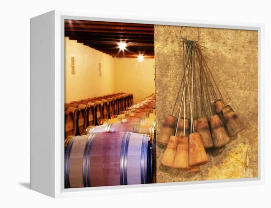 Barrel Cellar for Aging Wines in Oak Casks, Chateau La Grave Figeac, Bordeaux, France-Per Karlsson-Framed Premier Image Canvas