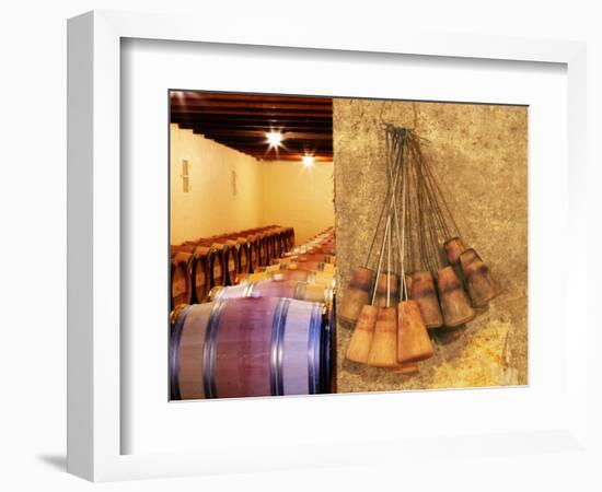 Barrel Cellar for Aging Wines in Oak Casks, Chateau La Grave Figeac, Bordeaux, France-Per Karlsson-Framed Premium Photographic Print