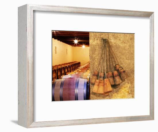 Barrel Cellar for Aging Wines in Oak Casks, Chateau La Grave Figeac, Bordeaux, France-Per Karlsson-Framed Photographic Print