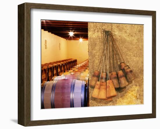 Barrel Cellar for Aging Wines in Oak Casks, Chateau La Grave Figeac, Bordeaux, France-Per Karlsson-Framed Photographic Print