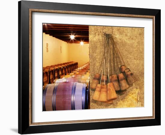 Barrel Cellar for Aging Wines in Oak Casks, Chateau La Grave Figeac, Bordeaux, France-Per Karlsson-Framed Photographic Print