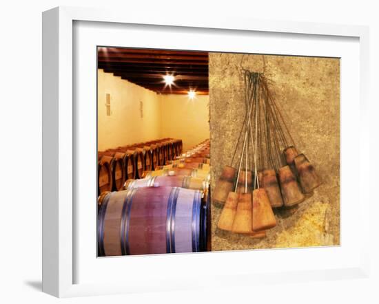 Barrel Cellar for Aging Wines in Oak Casks, Chateau La Grave Figeac, Bordeaux, France-Per Karlsson-Framed Photographic Print