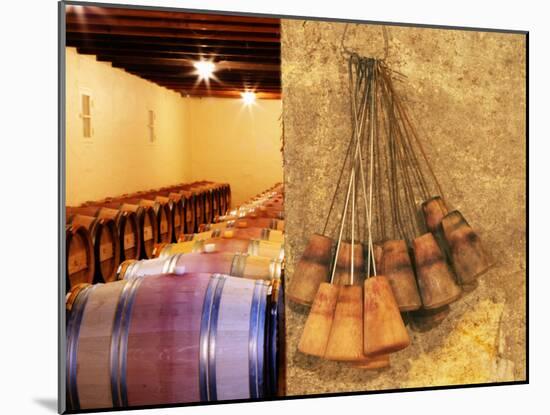 Barrel Cellar for Aging Wines in Oak Casks, Chateau La Grave Figeac, Bordeaux, France-Per Karlsson-Mounted Photographic Print