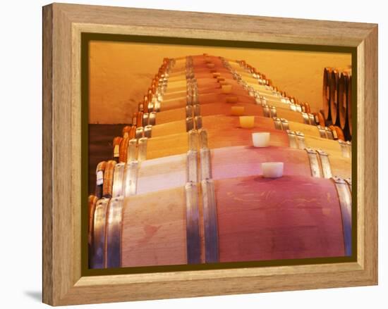 Barrel Cellar for Aging Wines in Oak Casks, Chateau La Grave Figeac, Bordeaux, France-Per Karlsson-Framed Premier Image Canvas