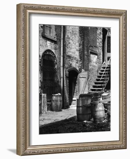 Barrels and Staircase in Alley on the Bowery, New York-Emil Otto Hoppé-Framed Photographic Print