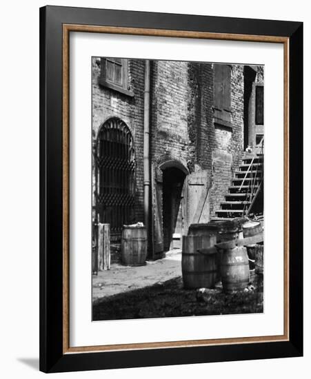Barrels and Staircase in Alley on the Bowery, New York-Emil Otto Hoppé-Framed Photographic Print