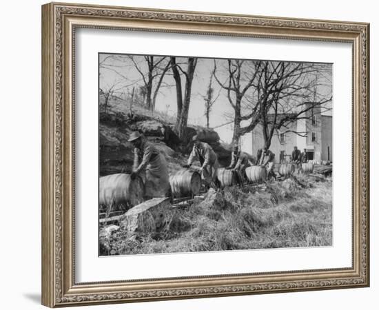 Barrels Being Rolled on Wooden Rails at Jack Daniels Distillery-Ed Clark-Framed Premium Photographic Print