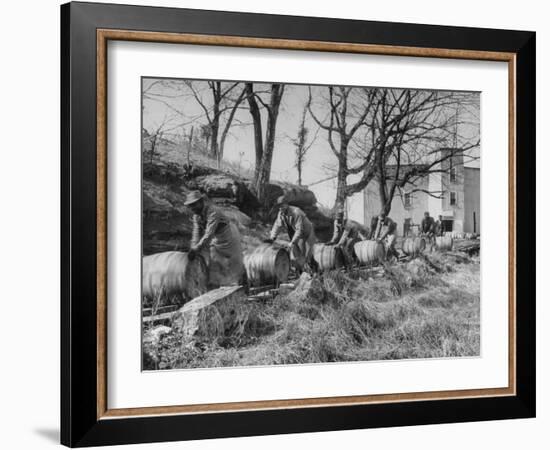 Barrels Being Rolled on Wooden Rails at Jack Daniels Distillery-Ed Clark-Framed Premium Photographic Print