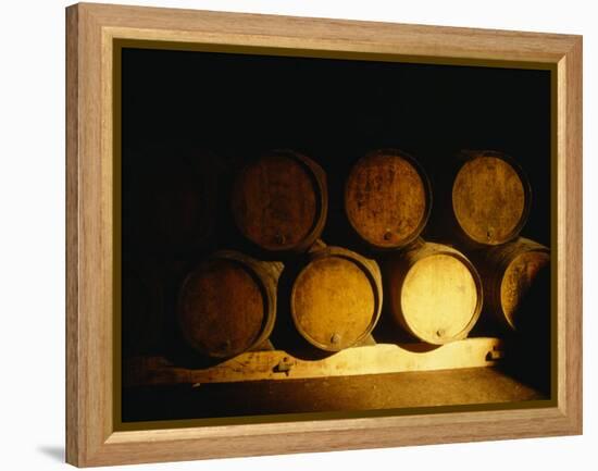 Barrels in a Cellar, Chateau Pavie, St. Emilion, Bordeaux, France-null-Framed Premier Image Canvas