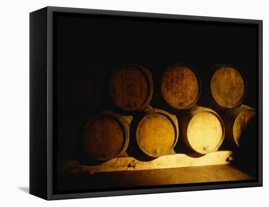 Barrels in a Cellar, Chateau Pavie, St. Emilion, Bordeaux, France-null-Framed Premier Image Canvas