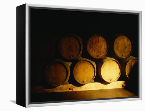 Barrels in a Cellar, Chateau Pavie, St. Emilion, Bordeaux, France-null-Framed Premier Image Canvas