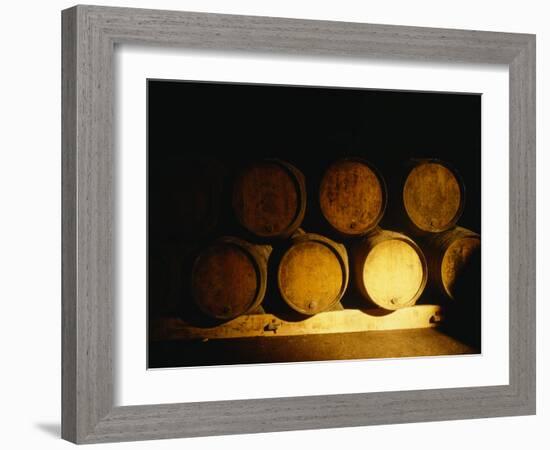 Barrels in a Cellar, Chateau Pavie, St. Emilion, Bordeaux, France-null-Framed Photographic Print