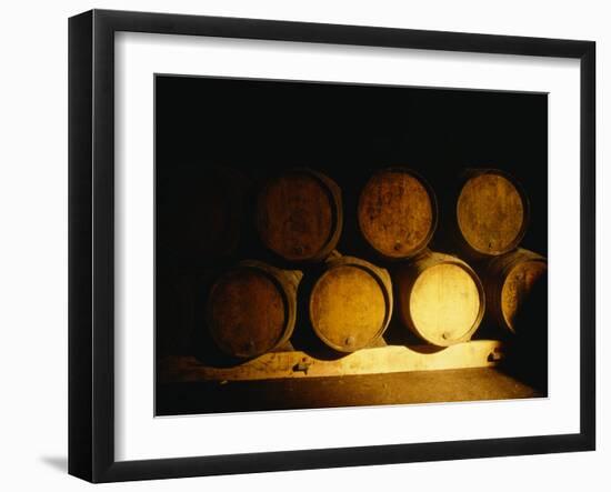 Barrels in a Cellar, Chateau Pavie, St. Emilion, Bordeaux, France-null-Framed Photographic Print