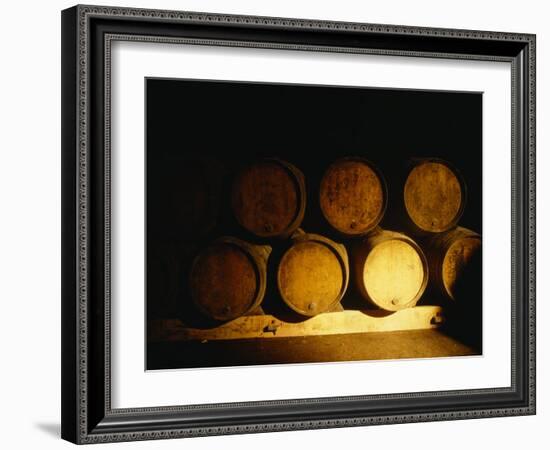 Barrels in a Cellar, Chateau Pavie, St. Emilion, Bordeaux, France-null-Framed Photographic Print