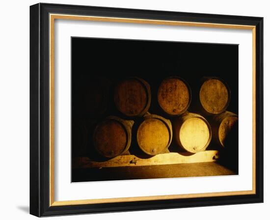 Barrels in a Cellar, Chateau Pavie, St. Emilion, Bordeaux, France-null-Framed Photographic Print