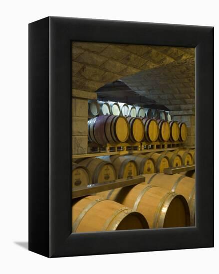 Barrels in Cellar at Chateau Changyu-Castel, Shandong Province, China-Janis Miglavs-Framed Premier Image Canvas