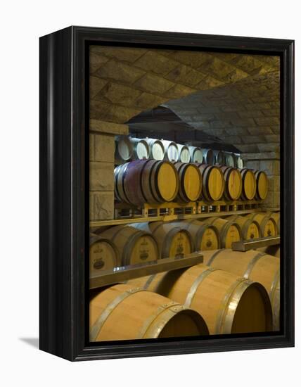 Barrels in Cellar at Chateau Changyu-Castel, Shandong Province, China-Janis Miglavs-Framed Premier Image Canvas