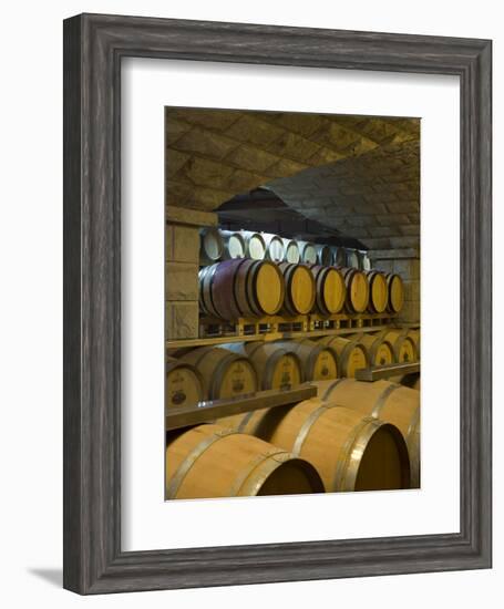 Barrels in Cellar at Chateau Changyu-Castel, Shandong Province, China-Janis Miglavs-Framed Photographic Print