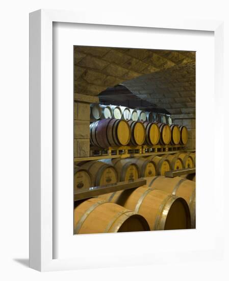 Barrels in Cellar at Chateau Changyu-Castel, Shandong Province, China-Janis Miglavs-Framed Photographic Print