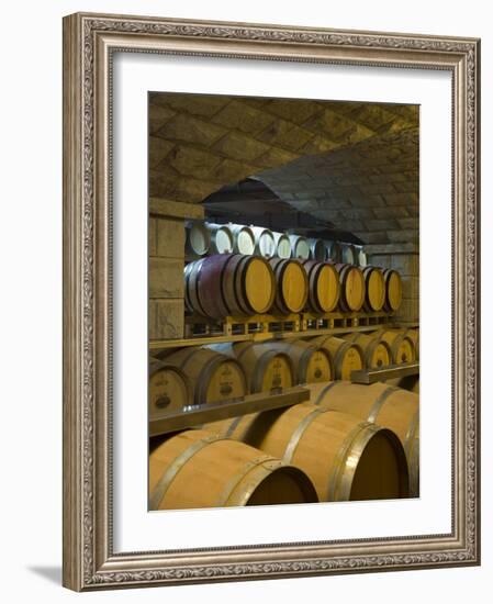 Barrels in Cellar at Chateau Changyu-Castel, Shandong Province, China-Janis Miglavs-Framed Photographic Print