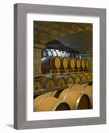 Barrels in Cellar at Chateau Changyu-Castel, Shandong Province, China-Janis Miglavs-Framed Photographic Print