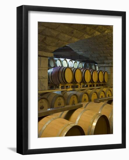 Barrels in Cellar at Chateau Changyu-Castel, Shandong Province, China-Janis Miglavs-Framed Photographic Print