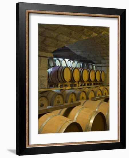 Barrels in Cellar at Chateau Changyu-Castel, Shandong Province, China-Janis Miglavs-Framed Photographic Print