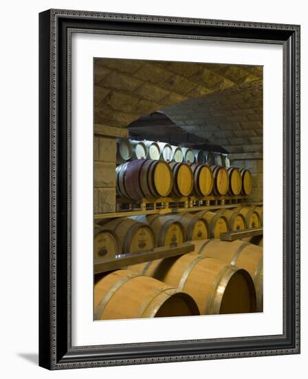 Barrels in Cellar at Chateau Changyu-Castel, Shandong Province, China-Janis Miglavs-Framed Photographic Print