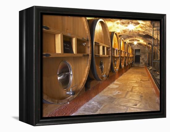 Barrels of Wine Aging in Cellar, Chateau Vannieres, La Cadiere d'Azur-Per Karlsson-Framed Premier Image Canvas