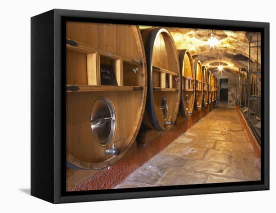 Barrels of Wine Aging in Cellar, Chateau Vannieres, La Cadiere d'Azur-Per Karlsson-Framed Premier Image Canvas