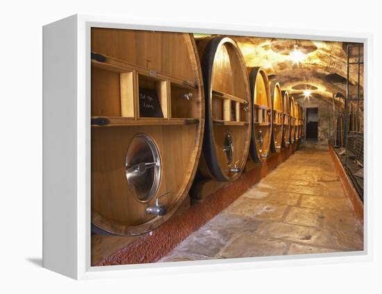 Barrels of Wine Aging in Cellar, Chateau Vannieres, La Cadiere d'Azur-Per Karlsson-Framed Premier Image Canvas