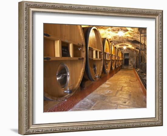 Barrels of Wine Aging in Cellar, Chateau Vannieres, La Cadiere d'Azur-Per Karlsson-Framed Photographic Print