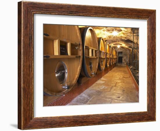 Barrels of Wine Aging in Cellar, Chateau Vannieres, La Cadiere d'Azur-Per Karlsson-Framed Photographic Print