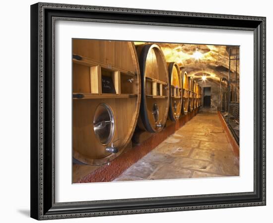 Barrels of Wine Aging in Cellar, Chateau Vannieres, La Cadiere d'Azur-Per Karlsson-Framed Photographic Print