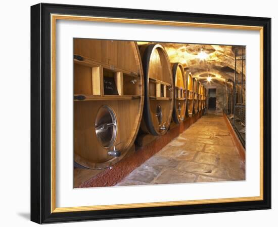 Barrels of Wine Aging in Cellar, Chateau Vannieres, La Cadiere d'Azur-Per Karlsson-Framed Photographic Print