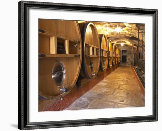 Barrels of Wine Aging in Cellar, Chateau Vannieres, La Cadiere d'Azur-Per Karlsson-Framed Photographic Print